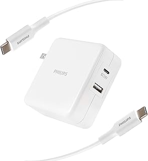 Philips 67.5W USB/USB-C Dual Port Wall Fast Charger and 6 ft. C-C Cable, for iPhone 12/11/Pro/Max/XS/XR/X/8, iPad Pro, Samsung Galaxy S21/S10/S9/Plus, Google Pixel 5/C/3/2/XL, DLP6111C/37