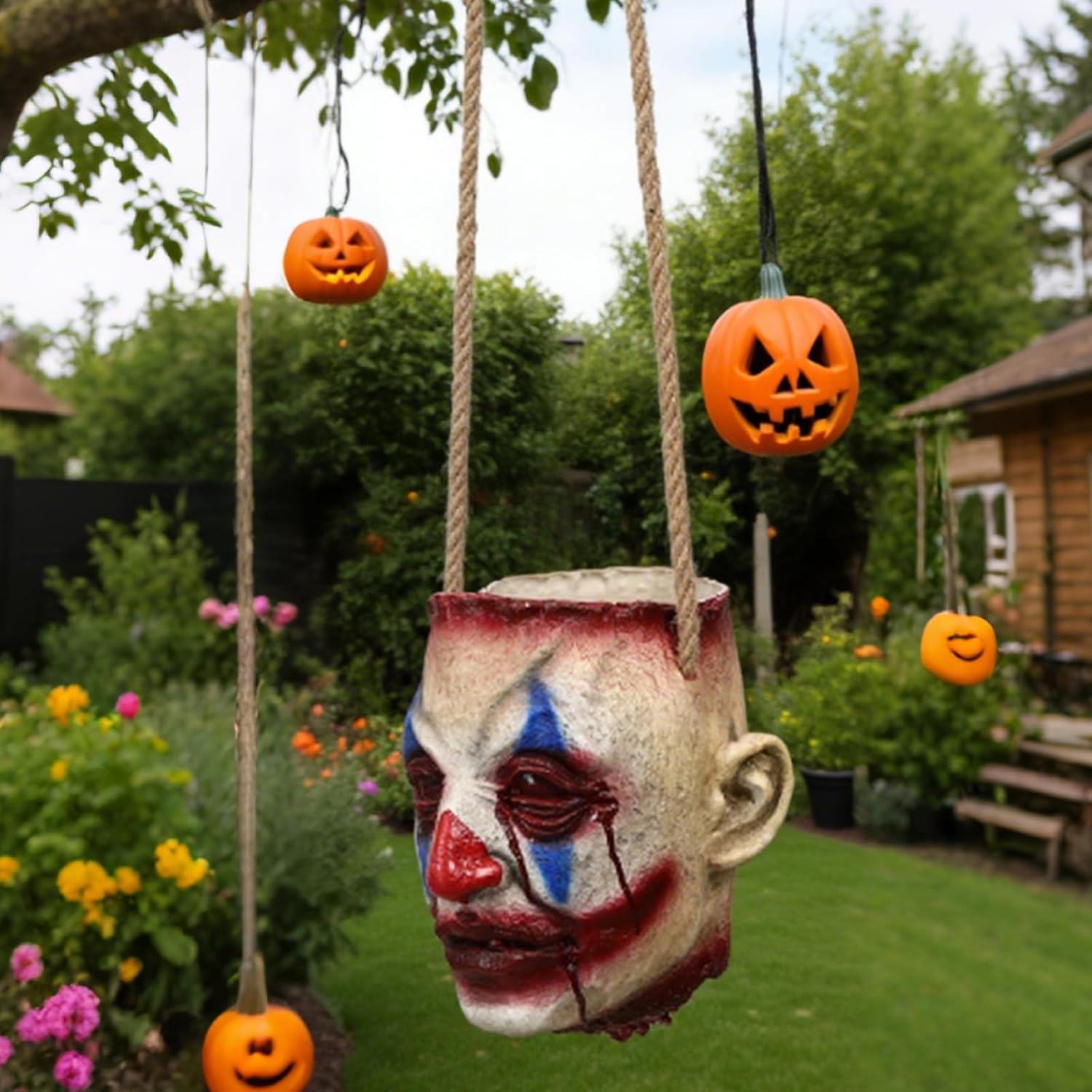 Halloween Candy Bucket Clown Zombie Bag Horror Severed Head Prop