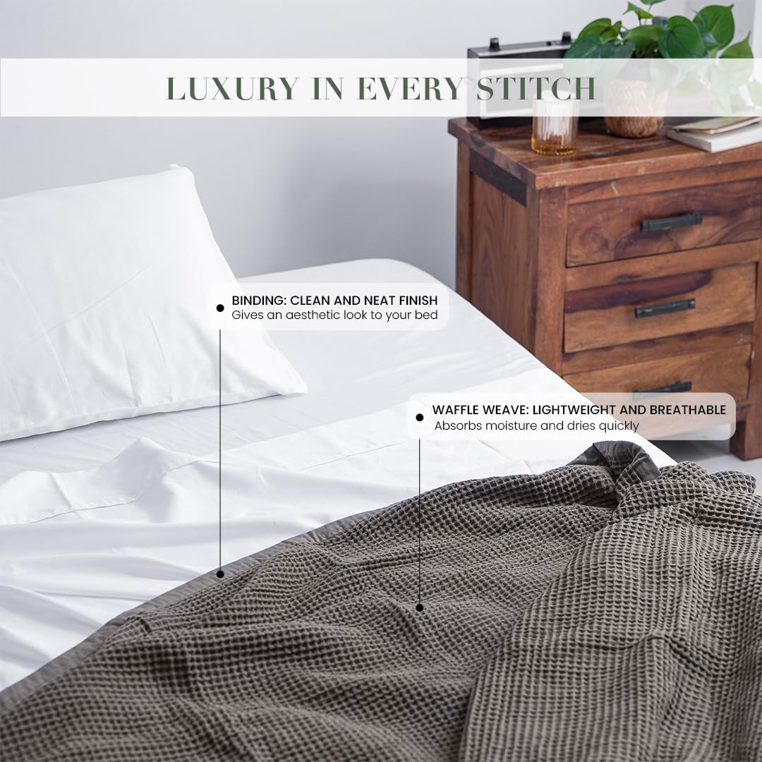 Salt Earth GOTS Certified 100% Organic Cotton Throw Blanket, 60" X 80" Waffle Blankets & Throws for Bed, Throw Blanket for Couch,Modern and Cozy Blanket,All Seasons, Comfy Soft Blanket(Charcoal Grey)