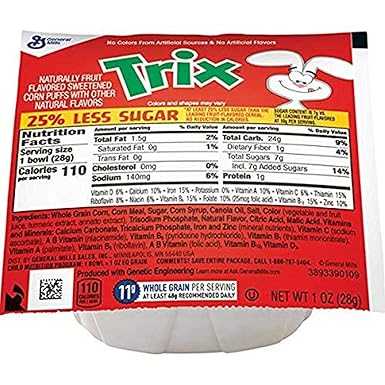 Trix Reduced Sugar Cereal Single Serve Bowl, 1 Oz (Pack of 96)