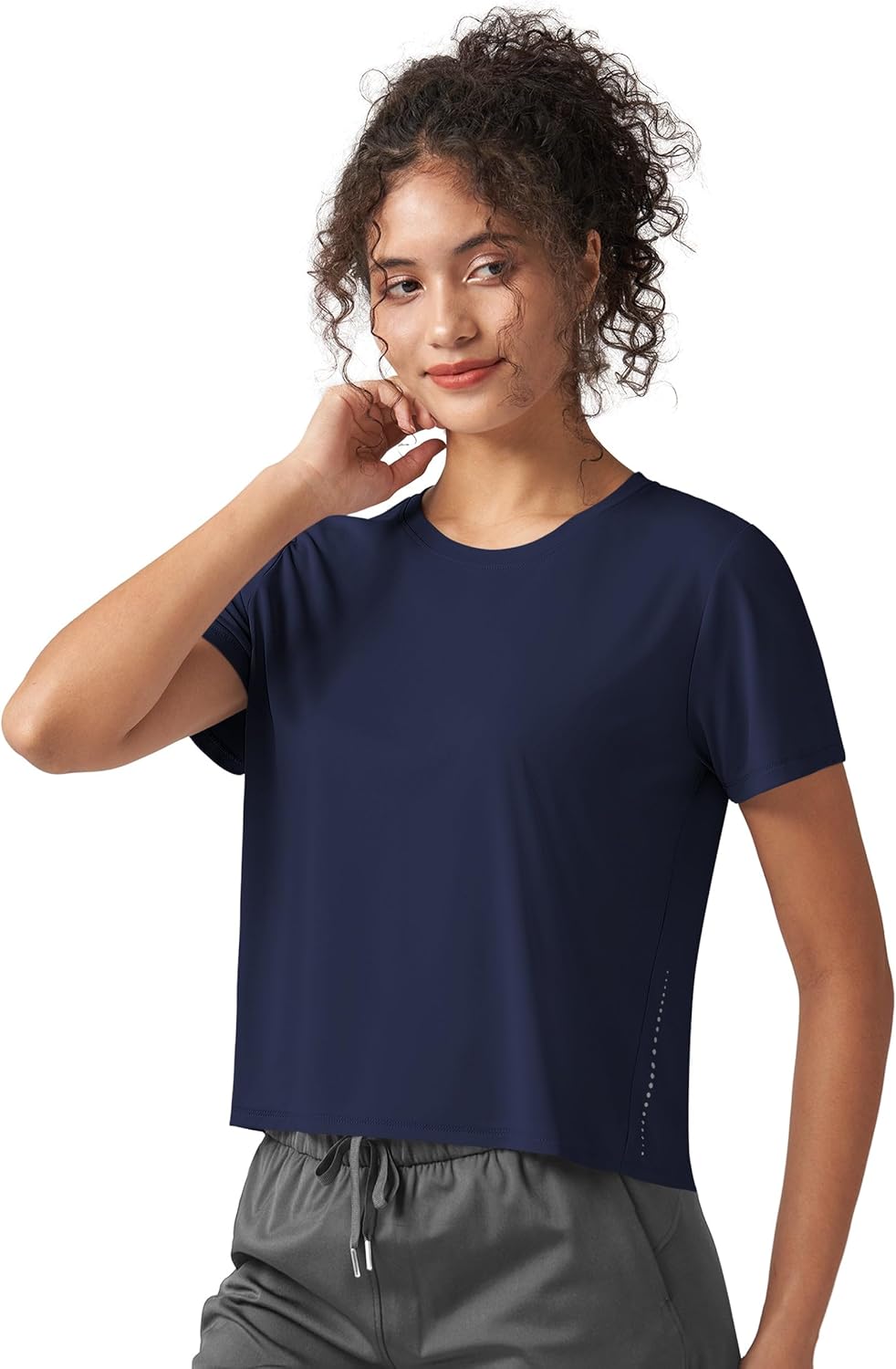 Willit Women's Workout Tops Athletic Shirts Cropped Short Sleeve Split Back Gym Breathable Quick Dry - Image 6