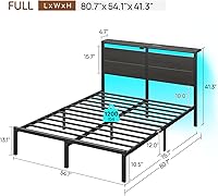 Vista 2 de Rolanstar Full Bed Frame with Headboard, Bed Frame Full with LED Lights, Camas Full Size Bed with Charging Station, Solid Metal Slats, Noise Free