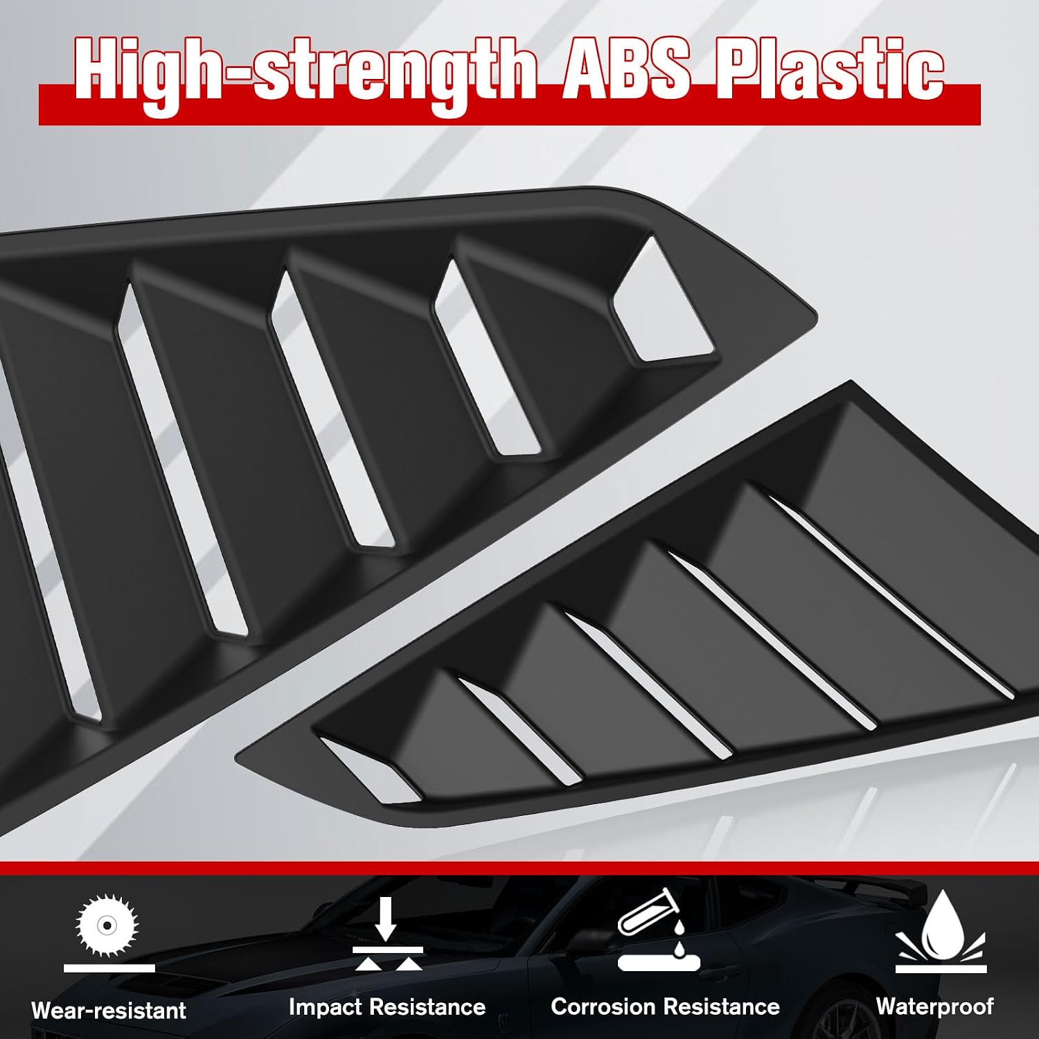Side Window Louvers for Ford Mustang 2024 2025, ABS Sport Quarter Window Louvers GT Lambo Style Windshield Sun Shade Cover Vent, Exterior Trim Accessories, Matte Black, 2PCS