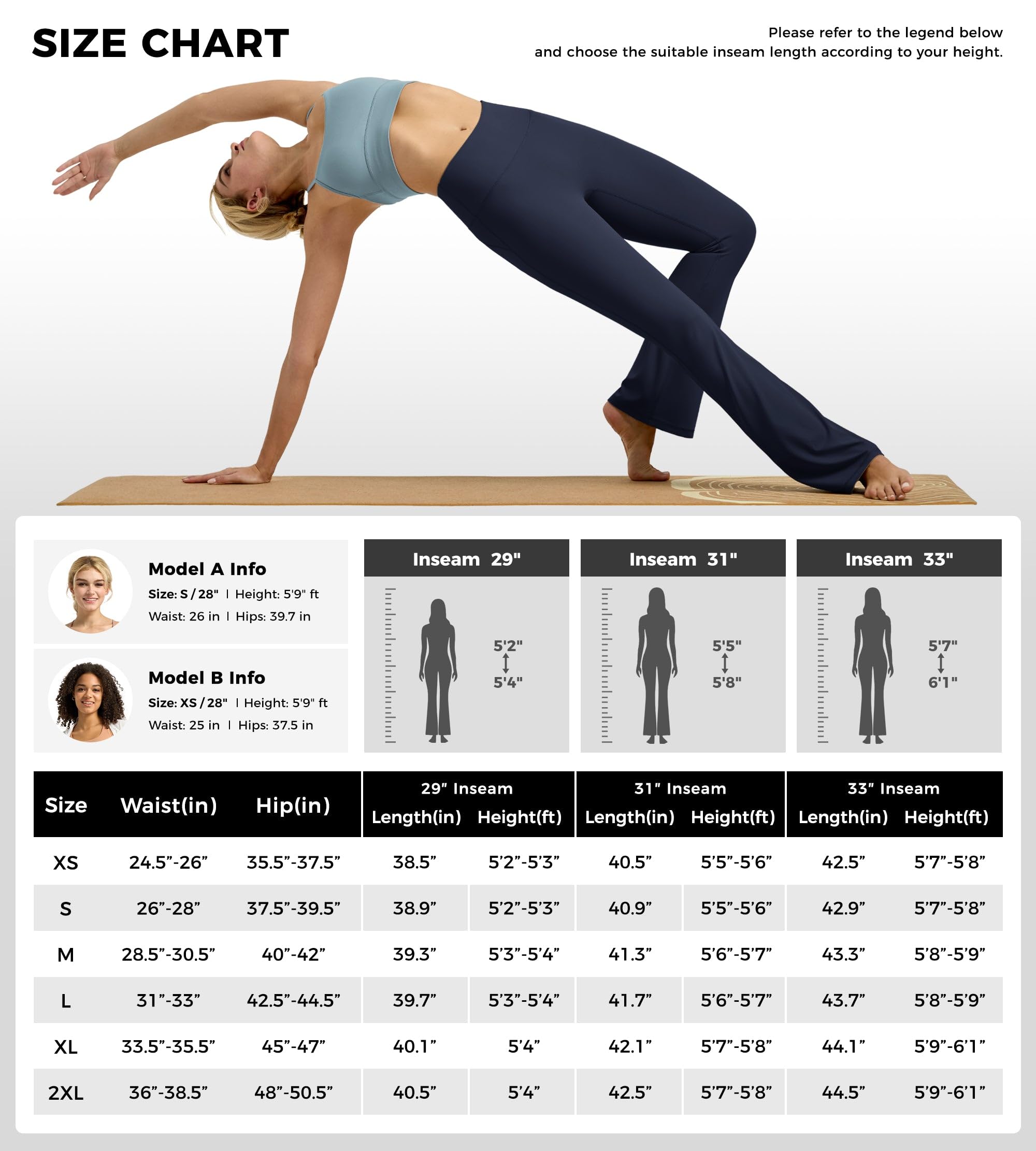 Willit Butterflux - Pantalones de yoga para mujer, leggings de entrenamiento acampanados para mujer, control de abdomen, cintura alta, leggings de yoga acampanados, 29 pulgadas, 31 pulgadas, 33