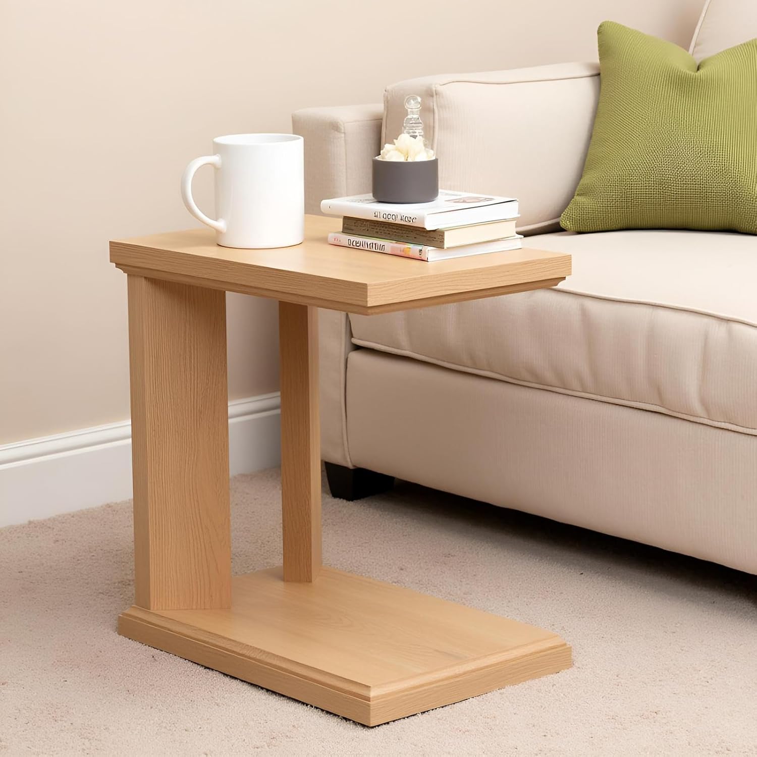 C Shaped End Table for Couch, 23.2'' High Small Side Table 2-Tier C Shaped Sofa Table for Small Narrow Spaces, Modern Nightstand for Bedroom, Living Room, Apartment, Home Office, Oak