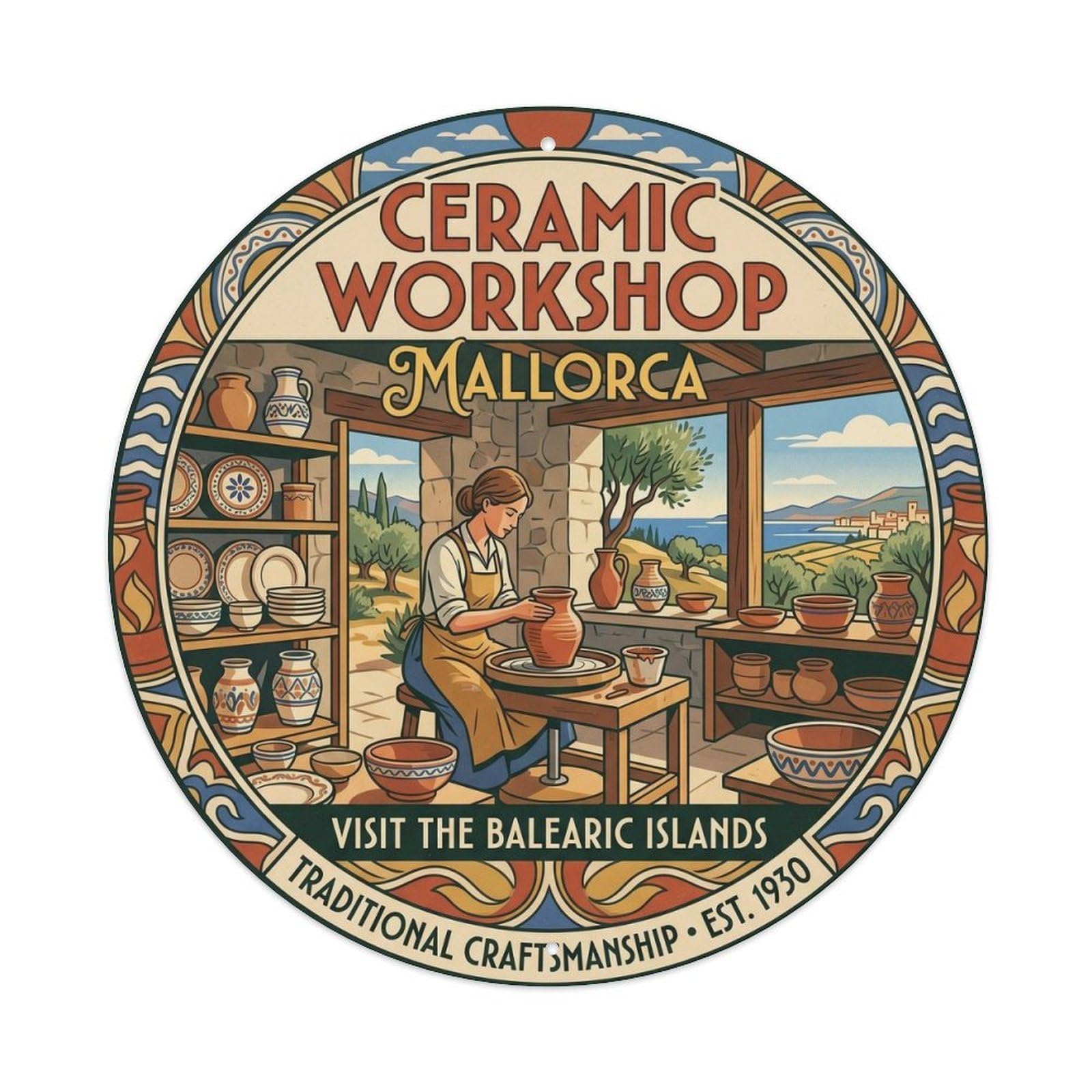 Mallorca Ceramic Workshop Craft Kiln Heritage Artisan Metal Tin Sign