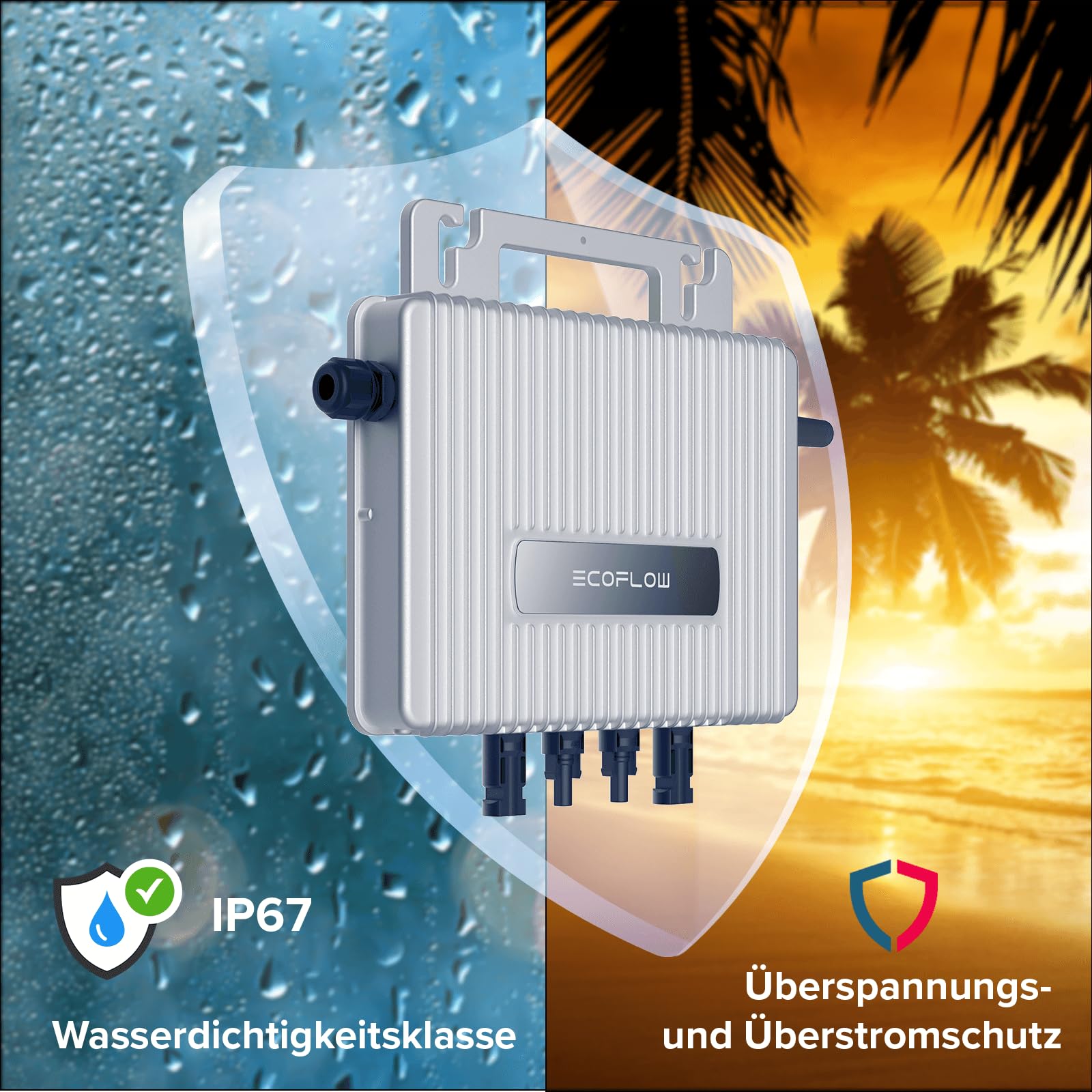SUNNIVA® 2000W Balkonkraftwerk BIFAZIAL FULLBLACK komplett Steckdose ECOFLOW 800W Wechselrichter, PV Solaranlage, 4x 500W Glas Solarmodule, inkl. 5m Kabel, Bluetooth WIFI, Komplettset