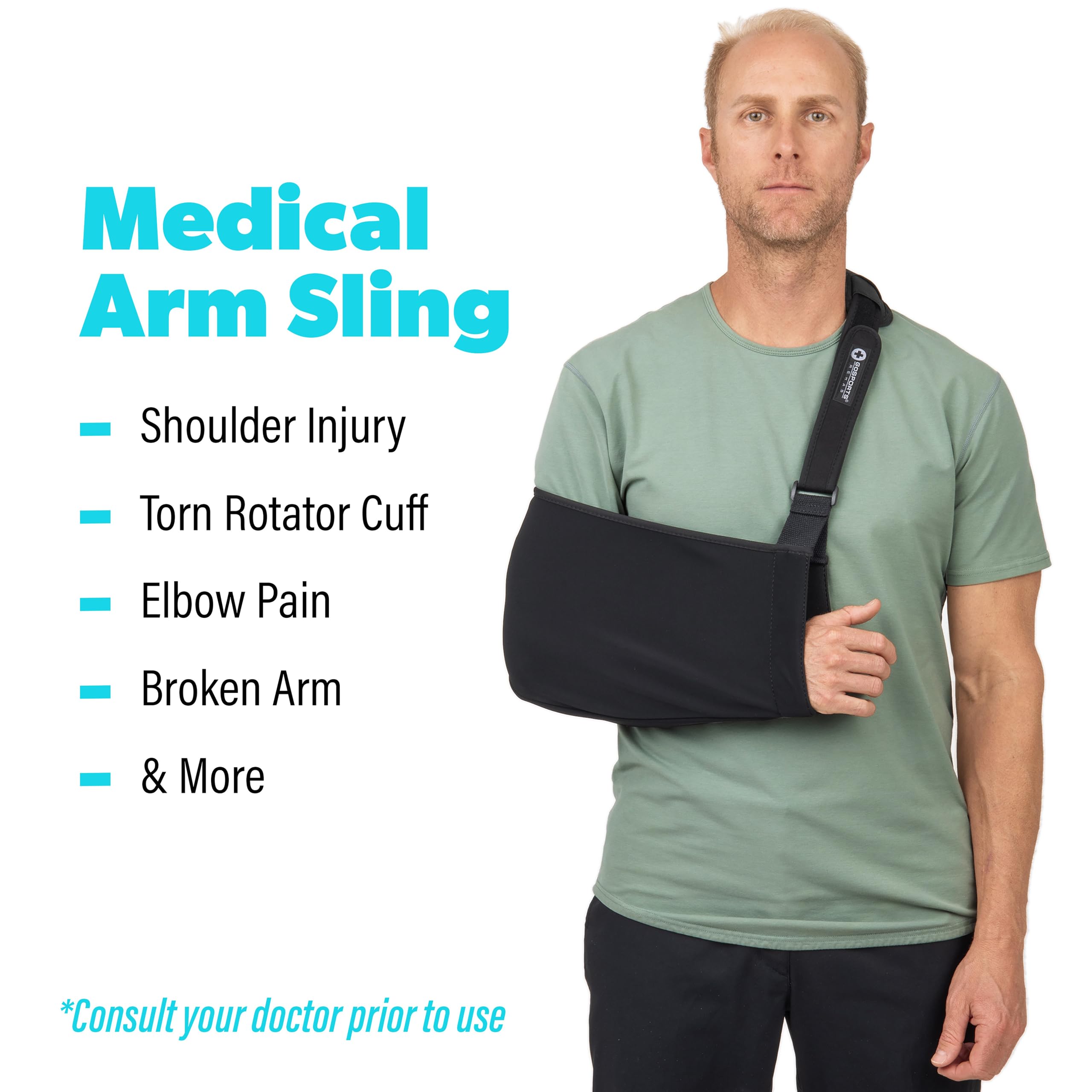 GoSports Arm Sling for Shoulder Injury, Elbow Injury, and Torn Rotator Cuff - Adjustable Shoulder Sling for Men & Women - Left & Right Arm Sling