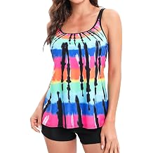 Tankini Swimsuits for Women 2 Piece Bathing Suits Scoop Neck Tops with Boyshorts Modest Loose Fit Athletic Swimwear