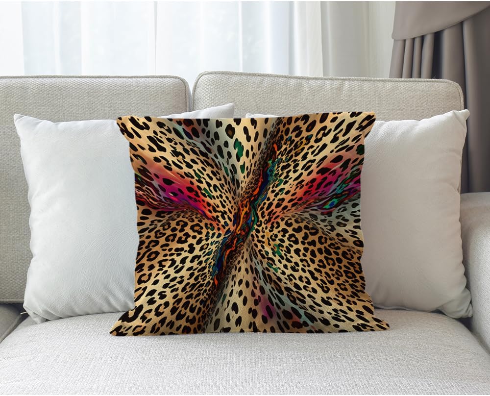 Moslion Leopard Print Pillow Cases Abstract African Animal Leopard Wildlife Retro Throw Pillowcases 18x18 Inch Cushion Cover Home Decor Cotton Linen Pillow for Sofa Bed - Image 4