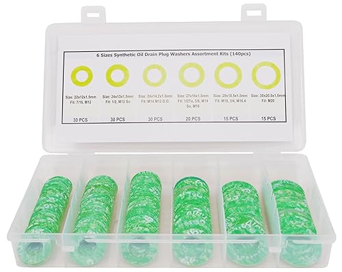 Miniatura 4 de Dsnaduo 140 juntas de tapón de drenaje de aceite de fibra sintética verde de 6 tamaños, kits surtidos de arandelas para M12 M14 M16 M18 M20 (verde)