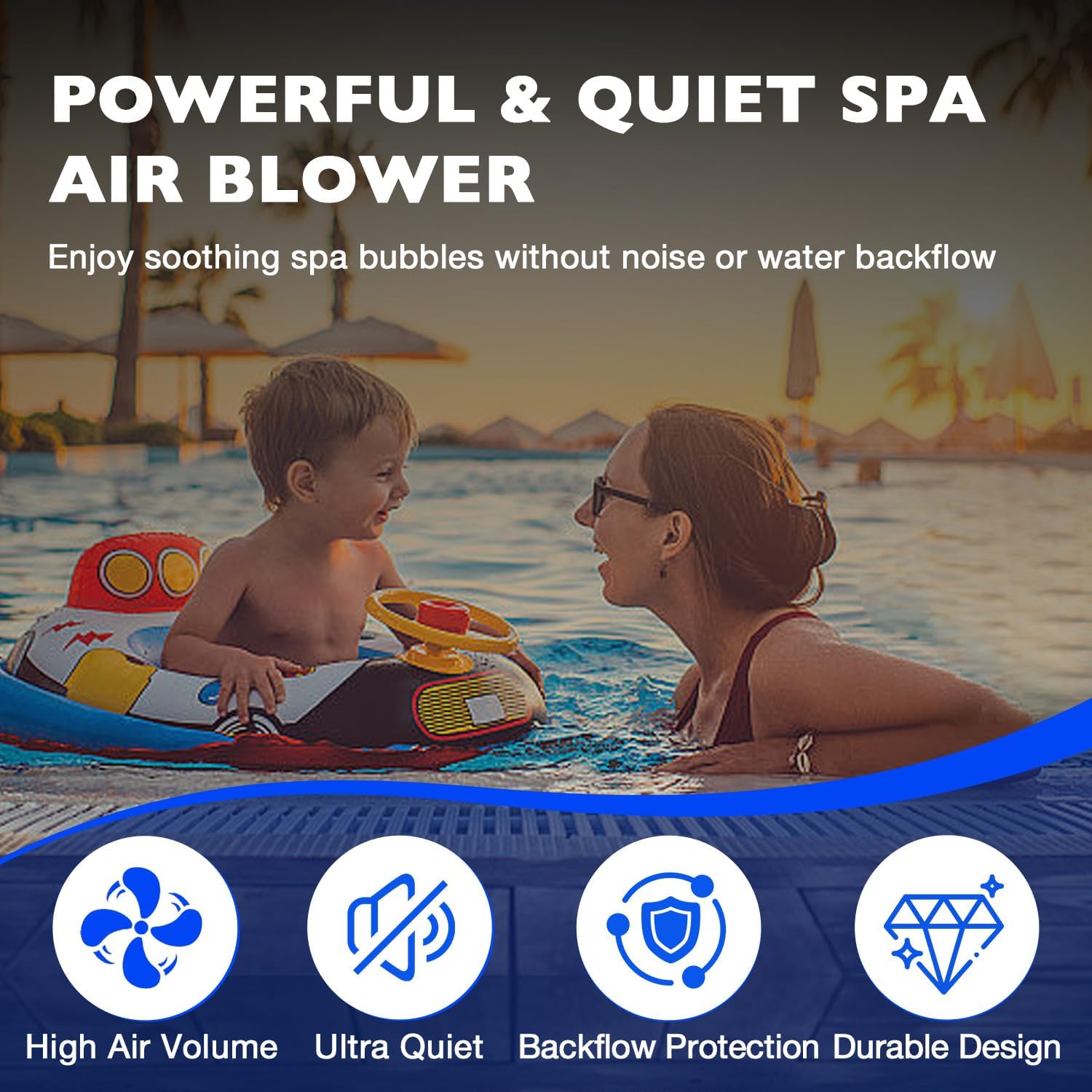 ATRACYPART 6320241 Silencer Spa Blower 2 HP 240V 4.6A Replacement for Air Supply, Fits 2” Plumbing, Quiet & Shock-Absorbing Motor, Easy Install for Pool, Hot Tub & Spa