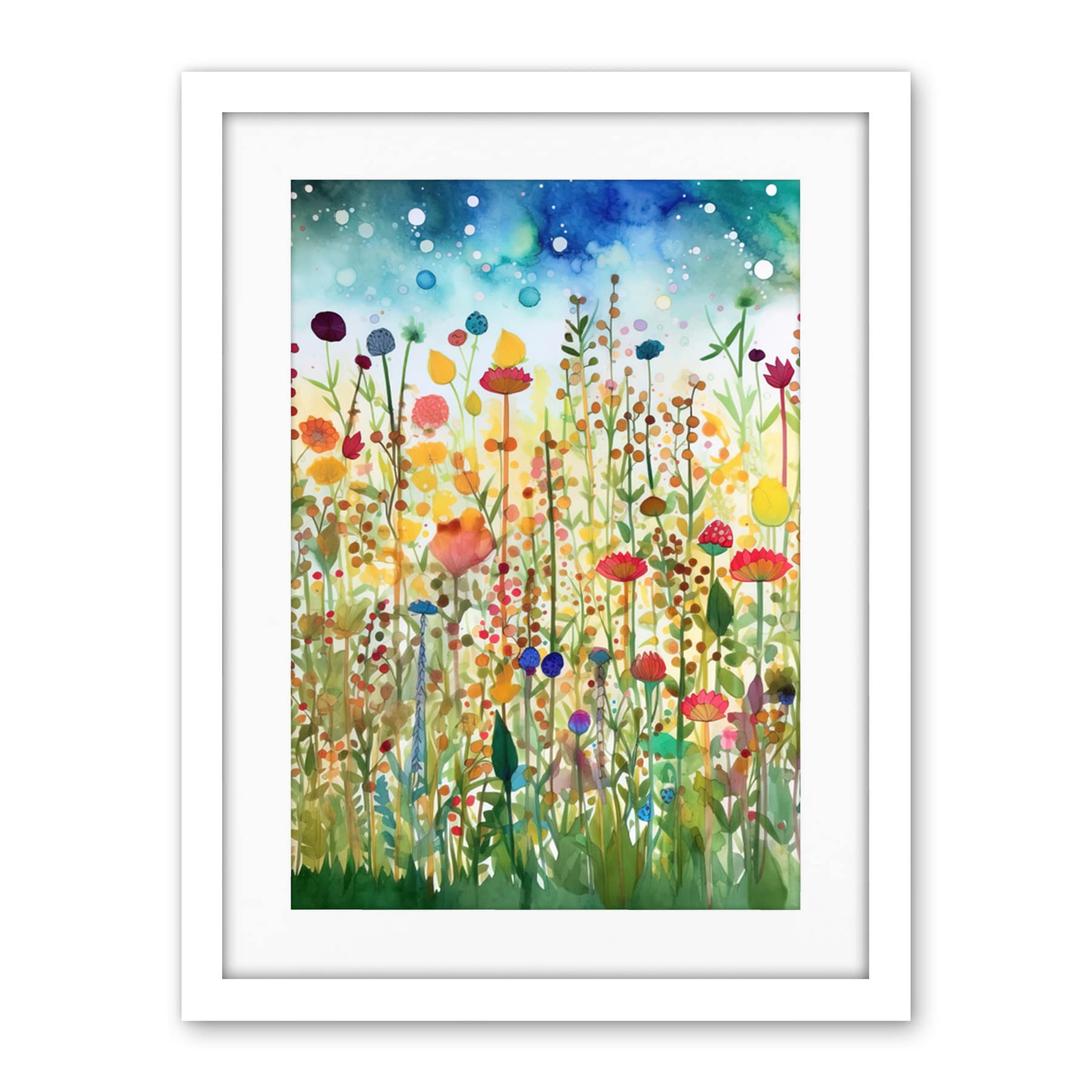 Artery8 Wildflower Meadow Folk Art Artwork Framed Wall Art Print 18X24 Inch