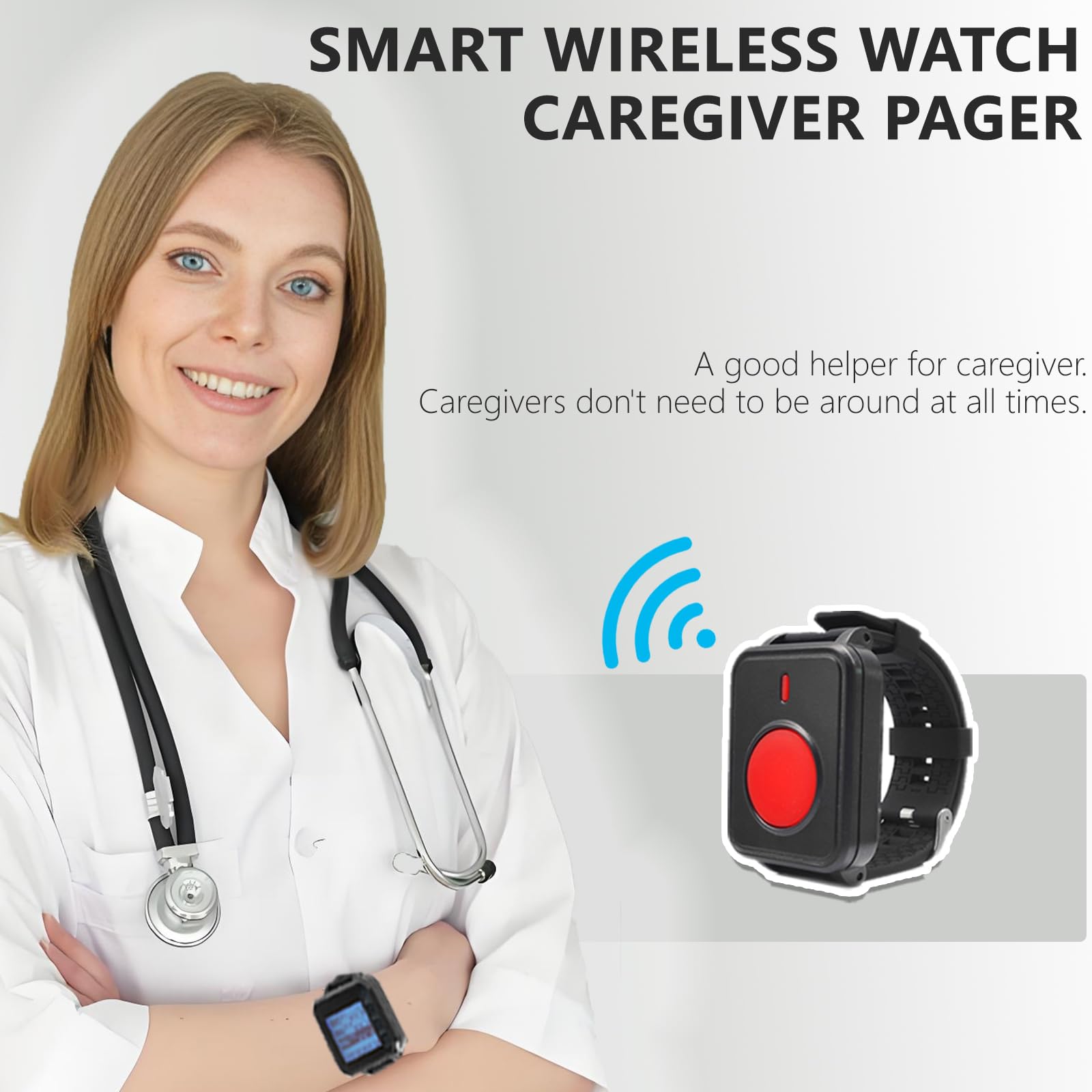 Bouton d'appel d'urgence Personnes âgées, Téléavertisseur sans Fil, Bracelet Alarme Personnes âgées, Longue Portée 200M, 1 Montre réceptrice Rechargeable + 2 Bracelet SOS Bouton