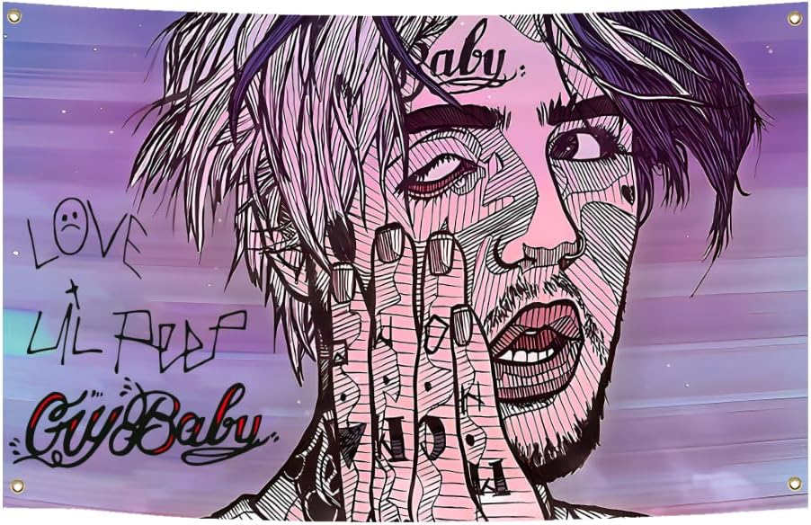 XutreeXutree Lil Peep's Poster Flag Cry Baby Music Tapestry 3x5 Feet Polyester HD Printing for College Dorm Cave Room Wall Decration