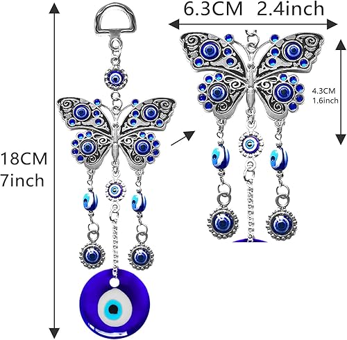 Miniatura 3 de Decoración colgante de ojo malvado azul con amuleto nazar para colgar en la pared, protección del hogar y decoración de bendición (mariposa-A)