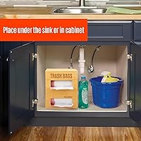 Vista 2 de Dispensador doble de bambú para bolsas de basura, montaje en pared o armario para cocina, despensa, lavandería, capacidad para 2 rollos estándar