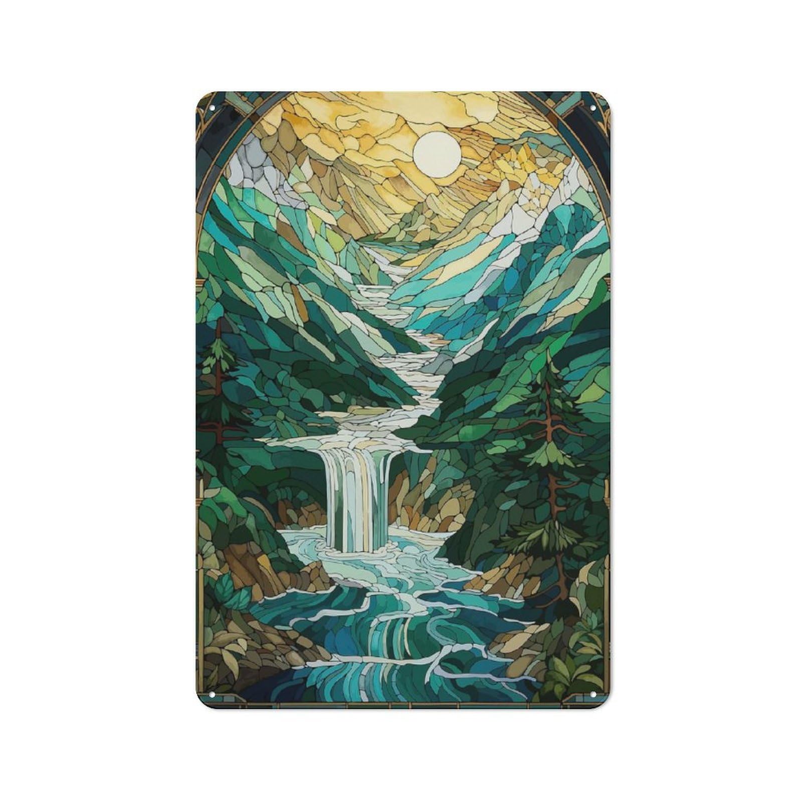 Junmoney Stained Glass Waterfall Metal Wall Sign 30X20cm Featuring For Living Room Wall, For Decorating Living Rooms And Feature Walls
