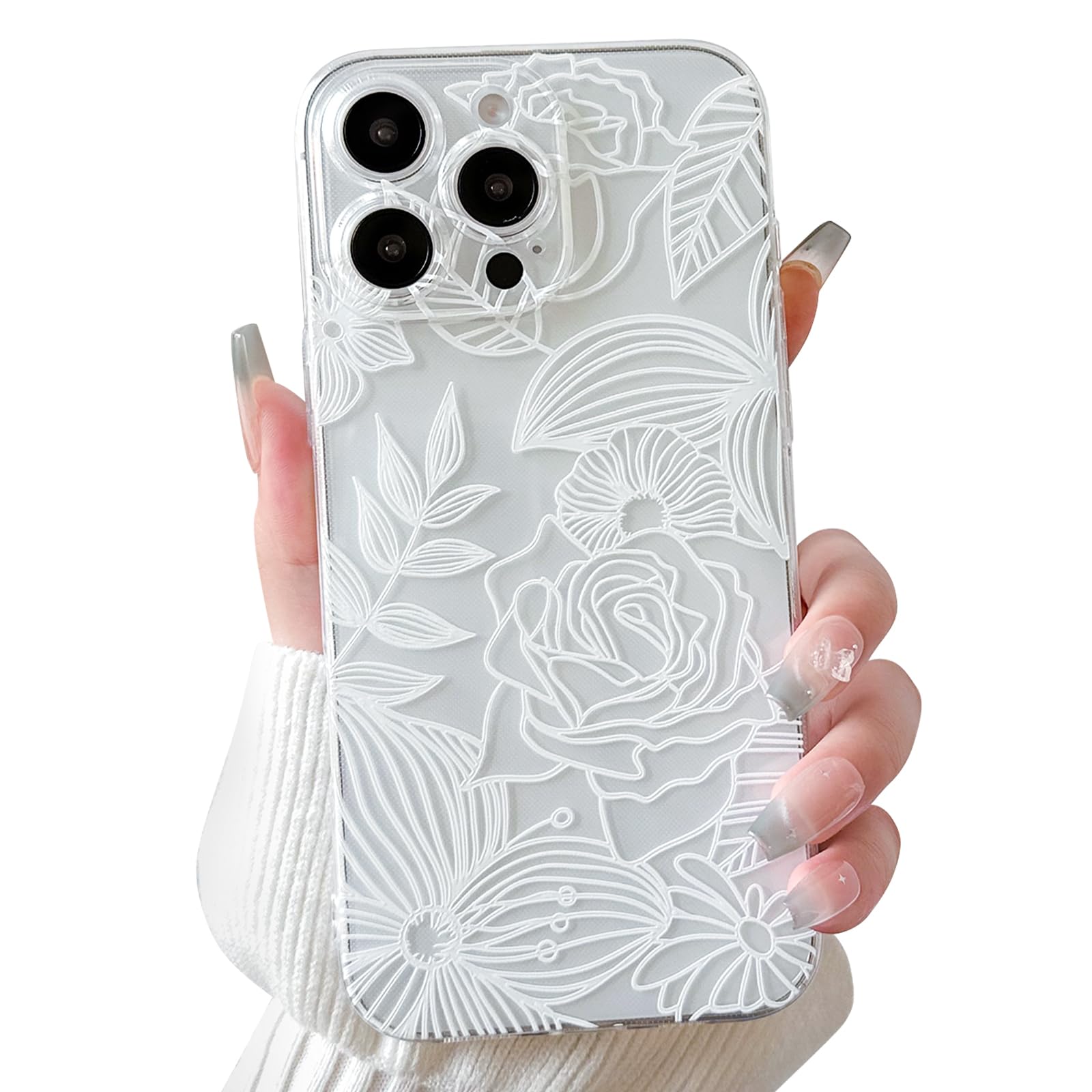 Lovmooful Compatible for iPhone 16 Pro Case Cute Clear Oil Flower Floral Leaf Design for Girls Women Soft TPU Shockproof Protective Girly for iPhone
