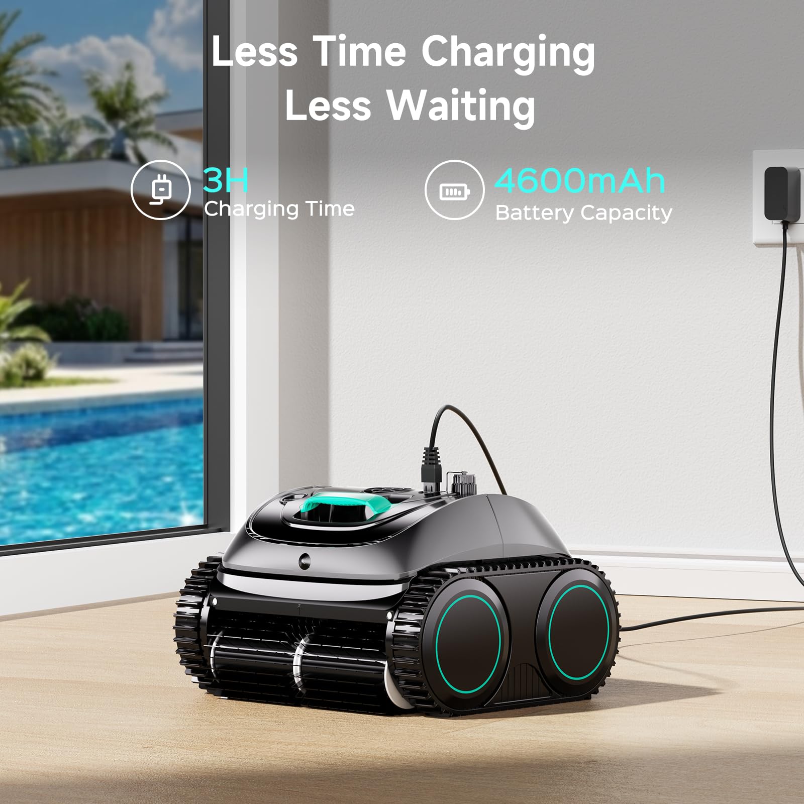 (2026 Upgrade) WYBOT C1 Pool Vacuum Robot for Above Ground & Inground Pool, 150mins Cordless Pool Cleaner, 4-in-1 Wall/Waterline/Platform Cleaning up to 1,614 sq.ft, Smart Navigation, App Control — view 8
