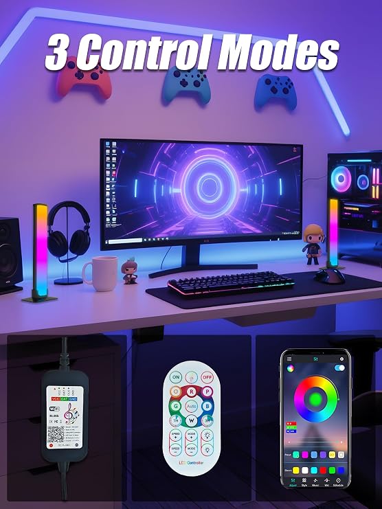 StoneBanks 2Pack Smart RGB LED Light Bar for TV, Multi-Colored WiFi Light Bars Compatible with Alexa and Google Assistant, Scene and Music Modes Lighting for Gaming, Pictures, PC, Room Decoration