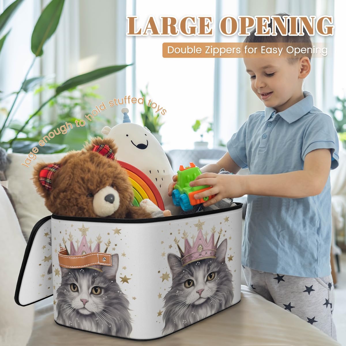 Storage Bin Set of 2 Kitten Queen Storage Basket with Zipper Lid & Handle Foldable Closet Shelf 2 Pack Cloth Organizer Basket Cube Bins Clothes Organizer for Bedroom, Nursery