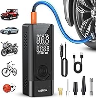 JUSUOX 150PSI Cordless Tire Inflator Portable Air Compressor Dual Power Battery & 12V Pump for Car Bike Motorcycle Tires Balls Digital Gauge LED Light