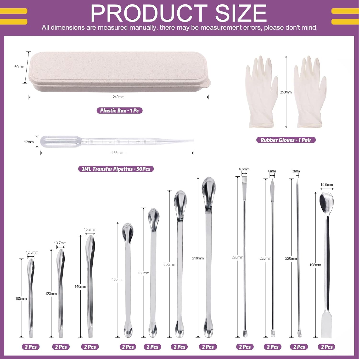 Swpeet 74Pcs Stainless Steel Micro Lab Scoop Spoon Lab Spatulas with 3ML Plastic Transfer Pipettes Kit, Pill Filler Tamper Tool Micro Spatula Steel Spoon Reagent Mixing Spatula Long Sampling Spoon
