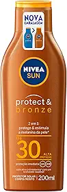 NIVEA SUN Protetor Solar Protect & Bronze FPS 30 200ml - Com ativo de pró melanina, resistente à água, protege dos raios UVA/UVB, ajuda a manter a cor bonita e uniforme por mais tempo