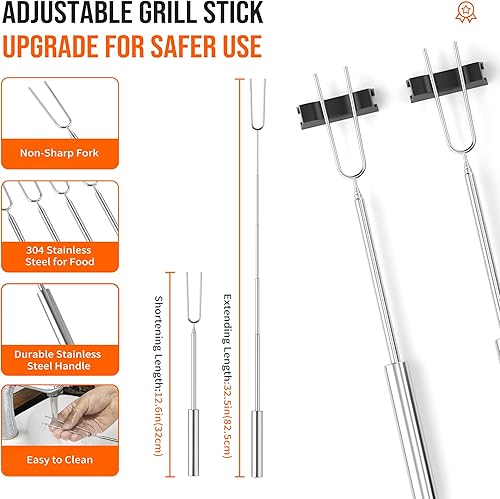 Miniatura 3 de Gibot Palitos de asado de malvavisco para hoguera, 5 varillas extensibles de acero inoxidable aptas para lavavajillas, con restos, alfombrilla de