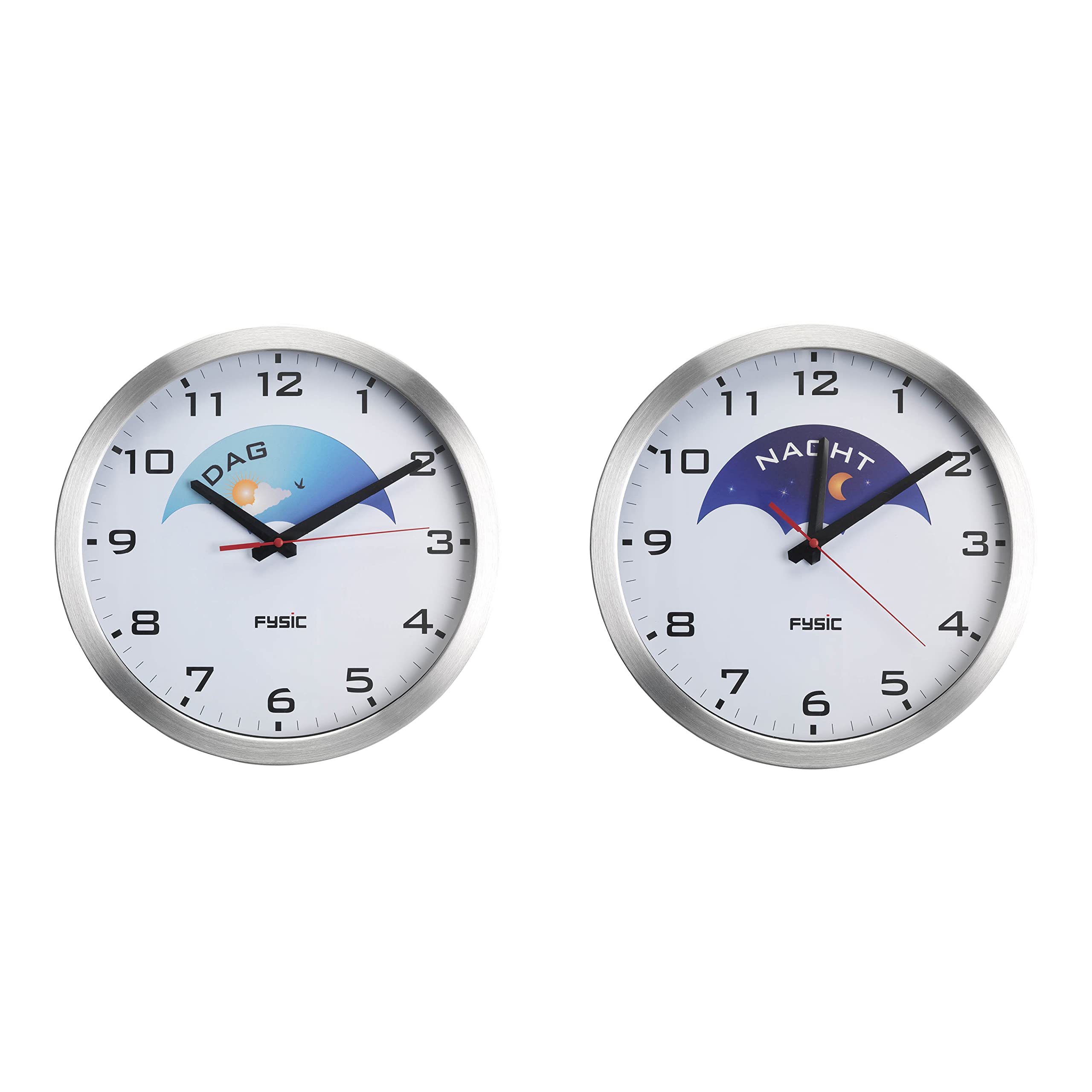 Fysic FK150 Analoge Seniorenuhr - Demenz Uhr - Uhr für Senioren - Uhrzeit und Tagesabschnitt - Silber