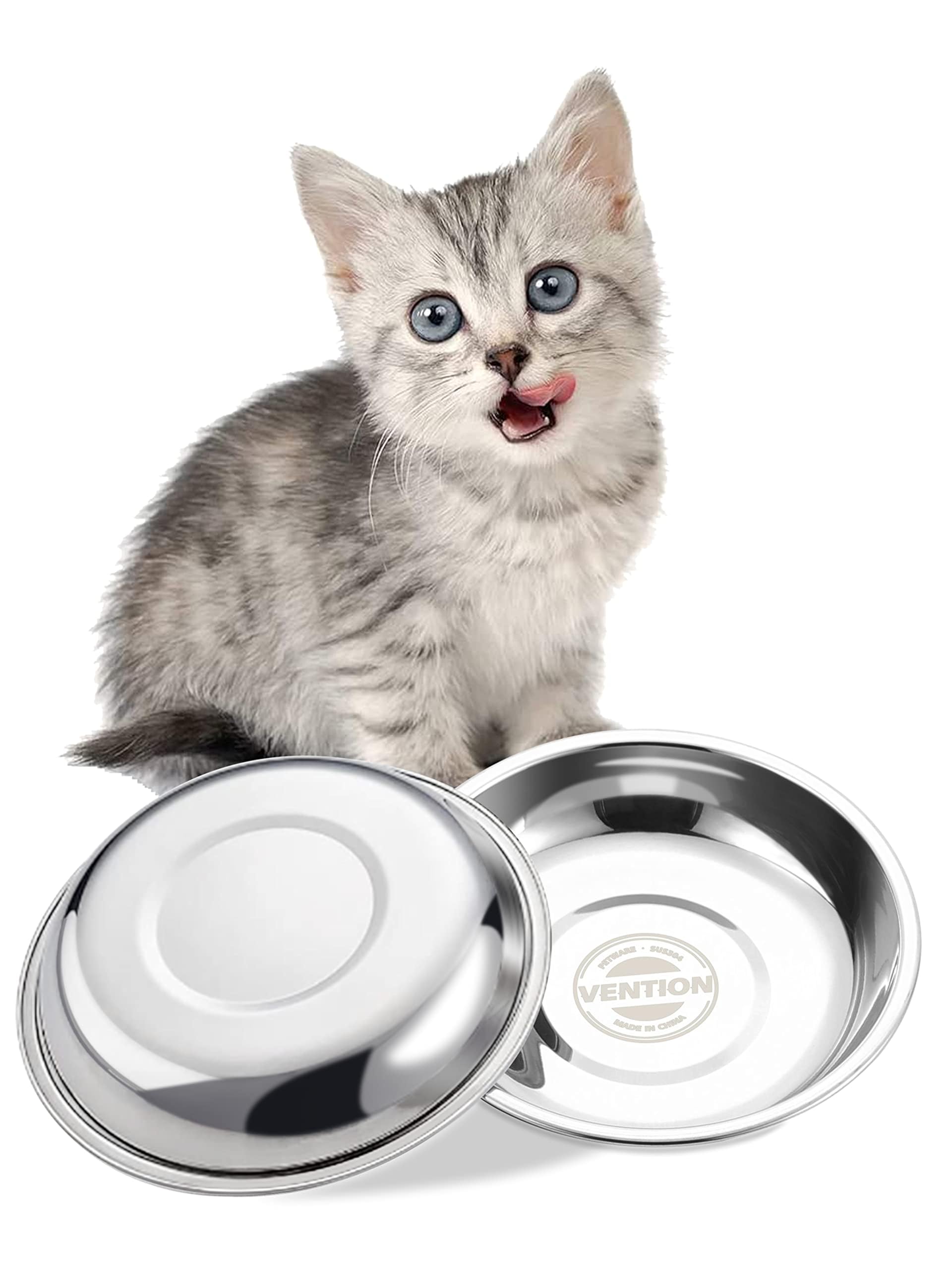 VENTION Ciotole per Gatti in Acciaio Inox Basic 450 ml, Ciotola di Cibo per Gatti Poco Profondi 16,8 cm, Set di 2 Ciotole di Sostituzione per Mangiatoie, Lavabili in Lavastoviglie