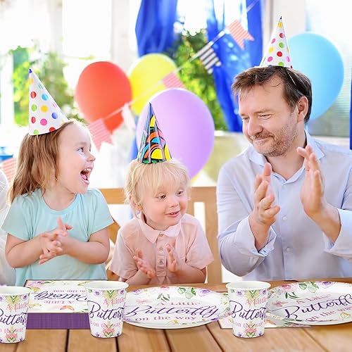 Vista 36 de Hushee Juego de 200 platos florales de papel para baby shower, servilletas, tazas, suministros de fiesta de baby shower, juego de vajilla desechable