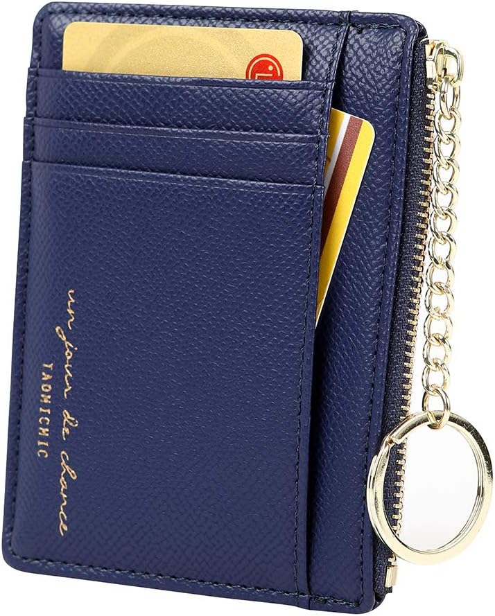 Women's 8 Cards Slim Minimalist Card Holder Coin Changes Purse Keychain Front Pocket Wallet