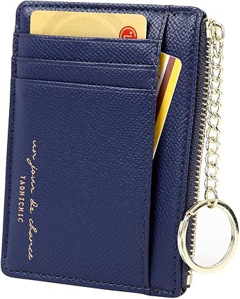 Womens 8 Cards Slim Card Holder Keychain Zip Pocket Wallet