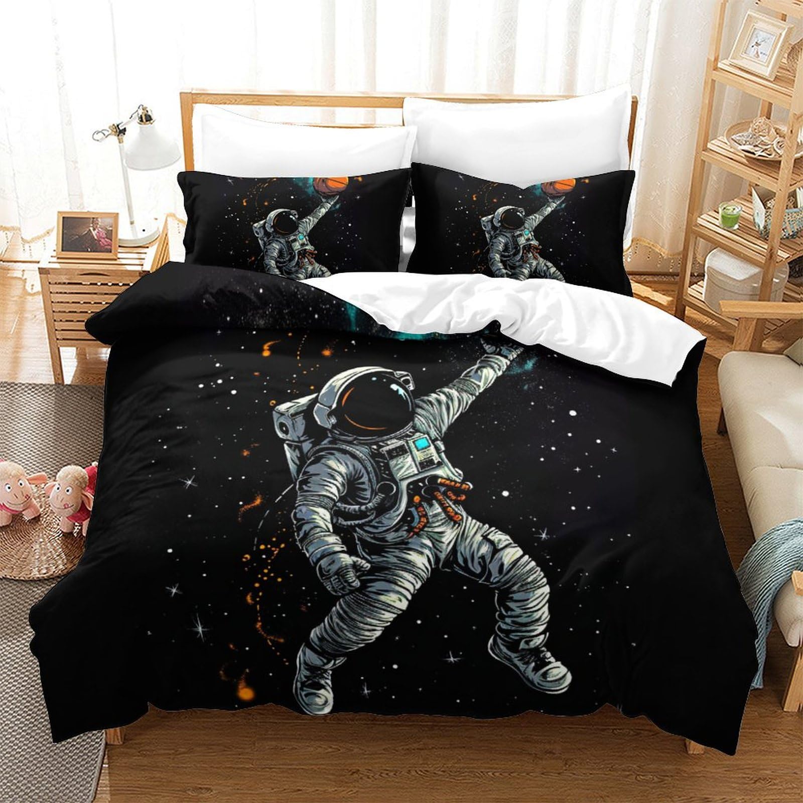 Housse de Couette Basketball Anti-Pli en Microfibre Respirante King 220x240 cm