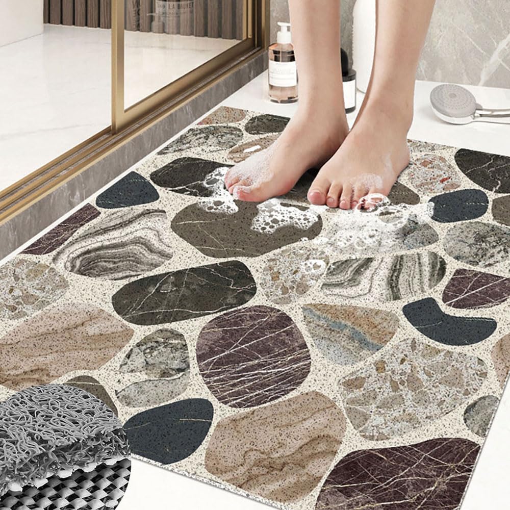 Tapis de Bain antidérapant, Motif carrelage, en Caoutchouc Souple à séchage Rapide, idéal pour la Douche, la Baignoire et Le Sol de la Salle de Bain (Galet, 80 x 120 cm).