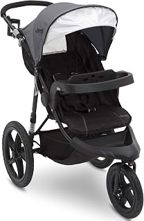 Delta Children Jeep Classic Jogging Stroller Grey - All-Terrain Suspension, UPF 50+ Canopy, Car Seat Compatible