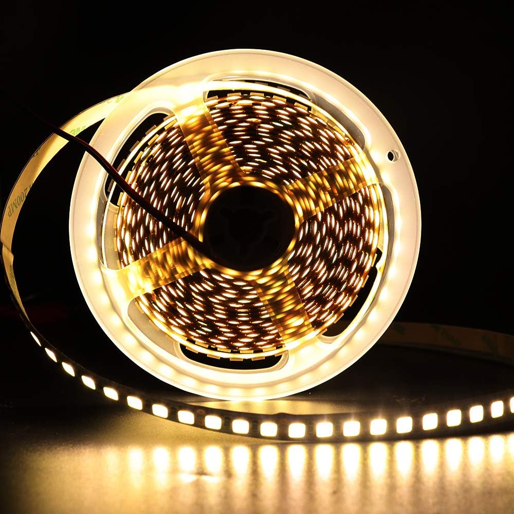 XUNATA LED Light Strip, Super Bright 16.4ft 600 Units SMD 5054 LEDs(5050 Upgraded), 24V DC Waterproof IP67 Light Strips, LED ribbon for DIY Christmas Home Kitchen Indoor Party Decoration(Warm White)