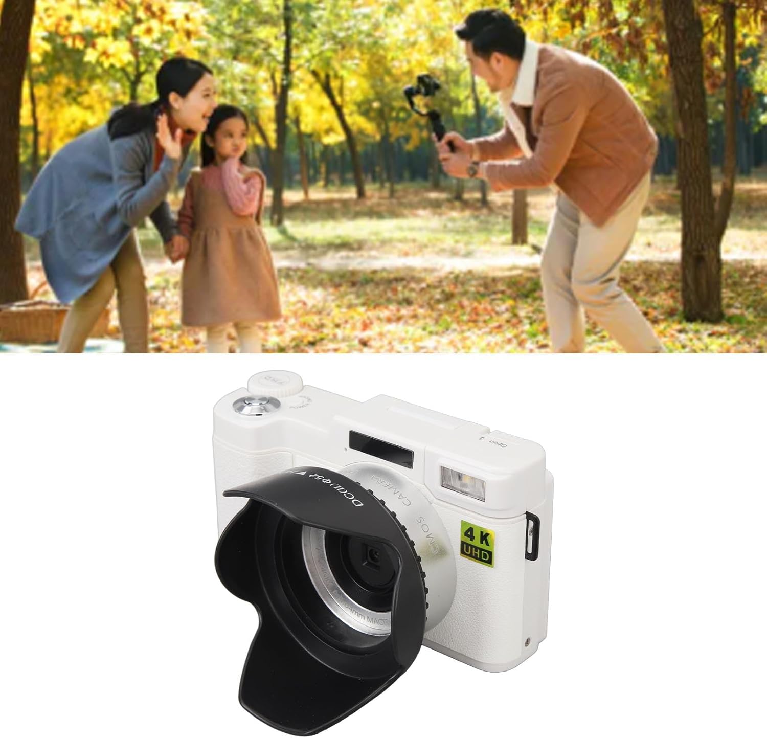 4K Digital Camera, 3inch 48MP 16X Zoom 180° Flip Screen Small Camera, Auto Focus Vlogging Camera with Face Beautying Function, Gifts for Teens Adult Beginner Kids (White)