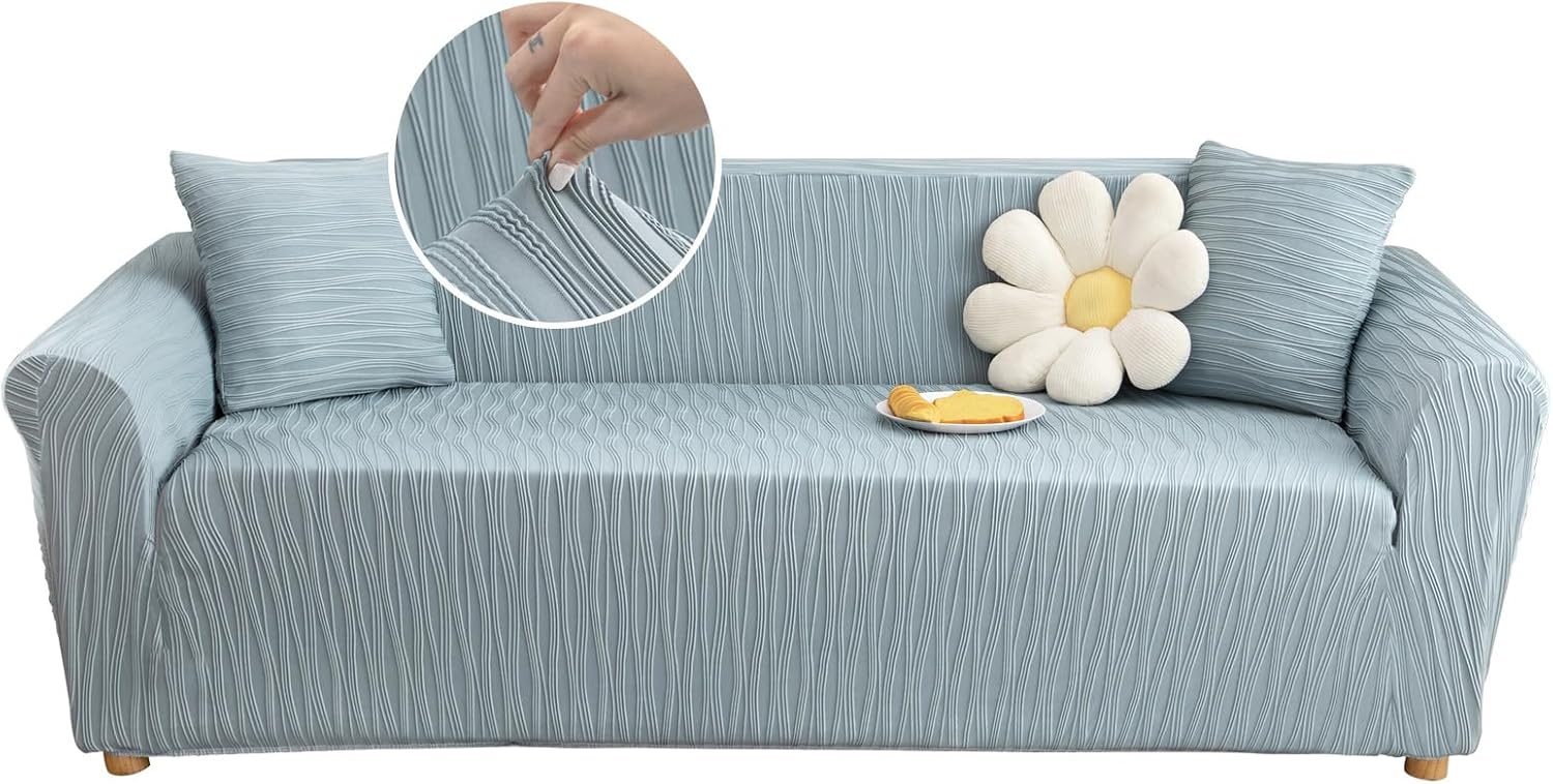 Qubjus Super Stretch Chair Sofa Seat Covers 1-Piece Small Sofa Cover Washable Couch Cover with Natural Wrinkles for Dogs Pets Kids(Ivory, Small)