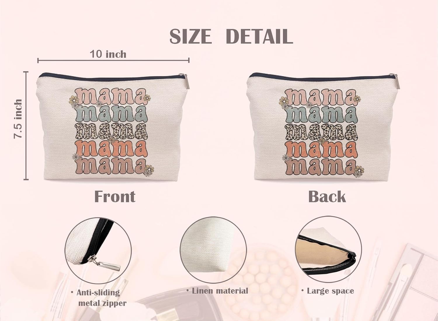 Mama Retro Groovy Leopard Flower Makeup Bag Make up Cosmetic Bag Small Zipper Pouch,Birthday Mother's Gifts for Mama Mom Mother from Daughter Son - Image 5