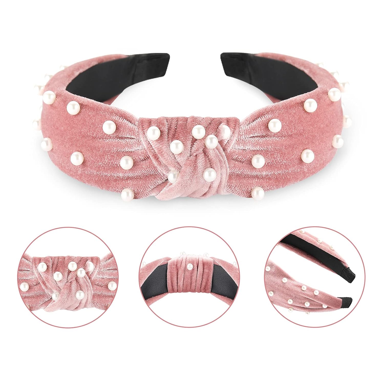 Funtopia Fashion Headbands for Women Girls, 10 Pcs Knotted Pearl Wide Top Knot Turban Hair Bands/ Hoops Vintage Velvet Leopard Print - Image 3