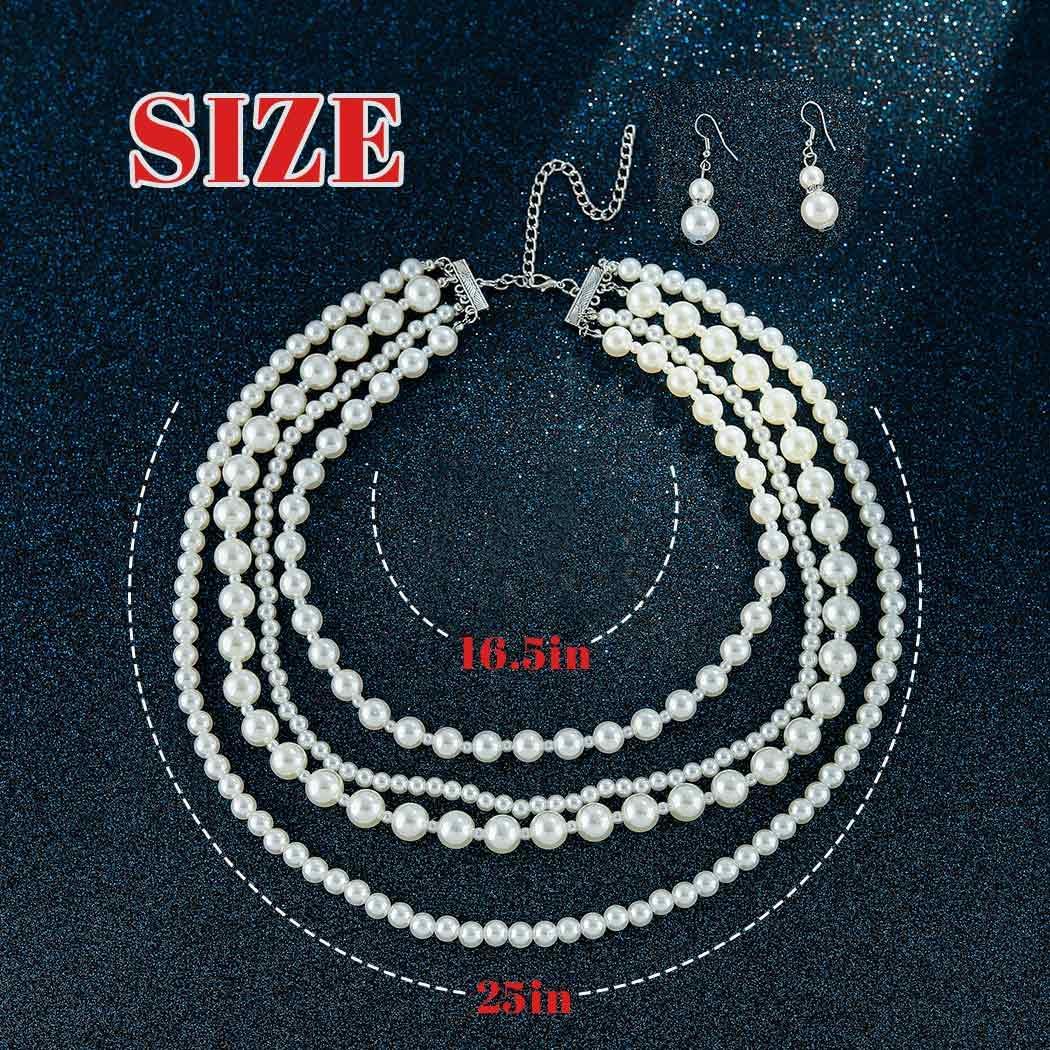 Gangel Pearl Necklace Earring Set Layered Faux Pearl Necklaces Vintage Bridal Jewelry Multi Strand Pearls Necklace for Women - Image 7
