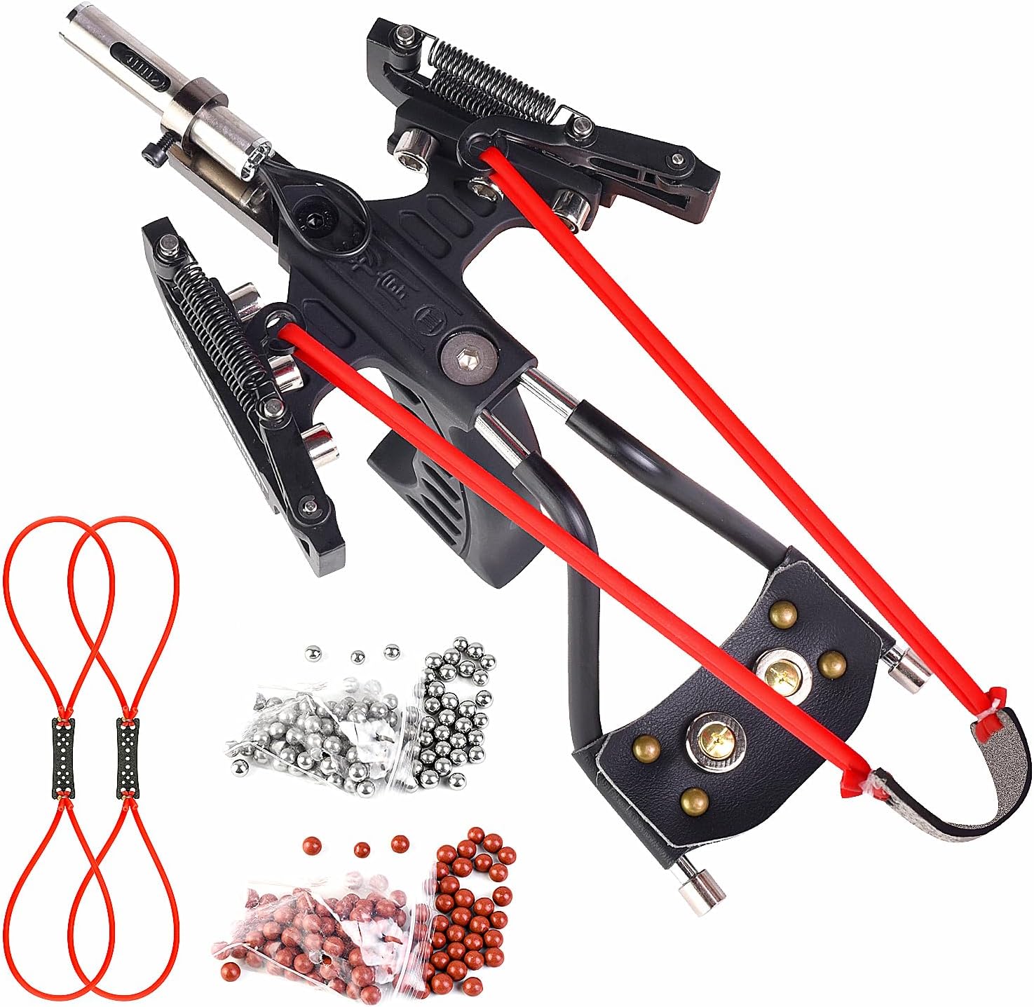 Catch&Hunt Slingshot, Heavy Wrist Rocket for Adults, Powerful Professional Hunting Shooting Sling Shot, Steel Ammo and Clay Ammo, Tubular Rubber Band