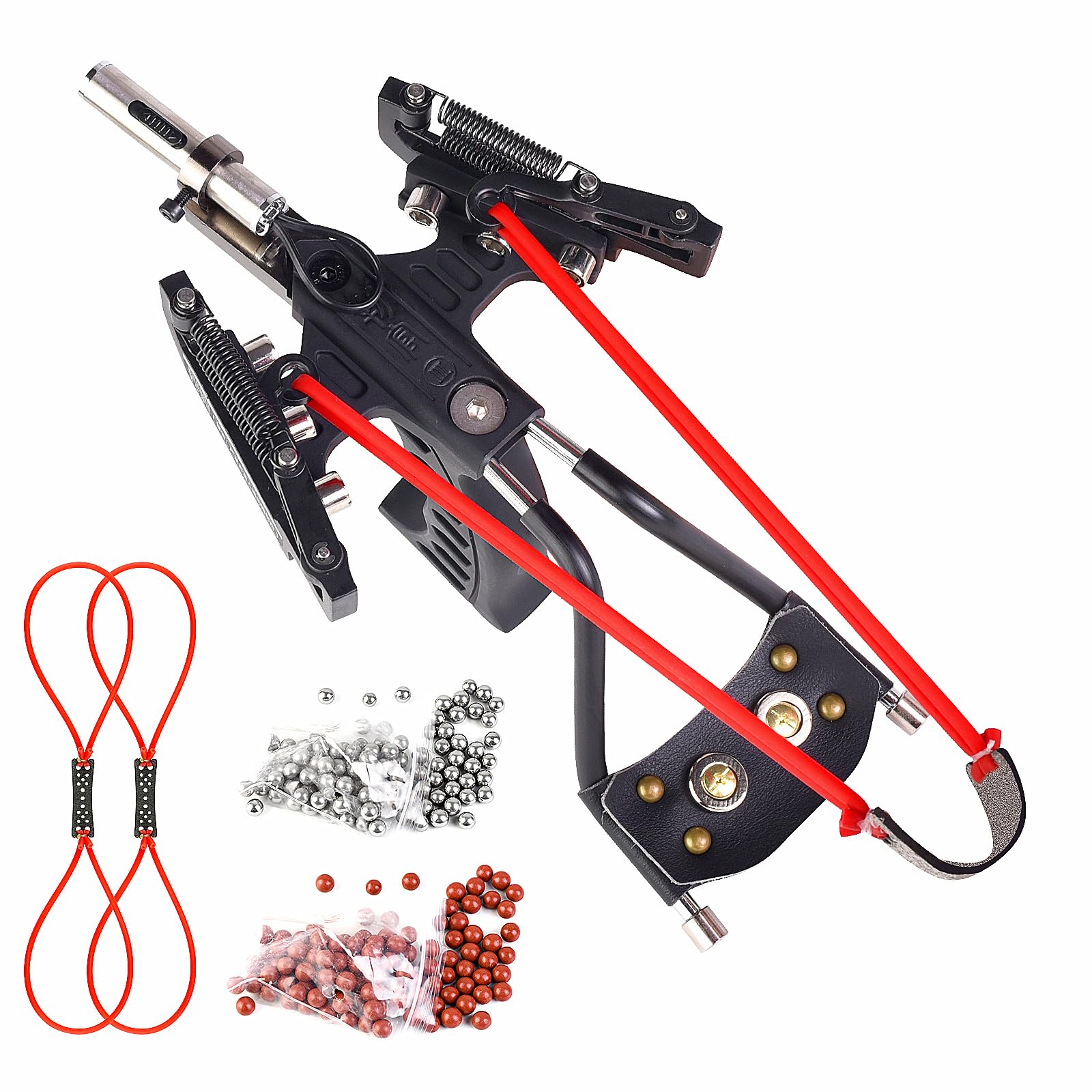 Catch&Hunt Slingshot, Heavy Wrist Rocket for Adults, Powerful Professional Hunting Shooting Sling Shot, Steel Ammo and Clay Ammo, Tubular Rubber Band