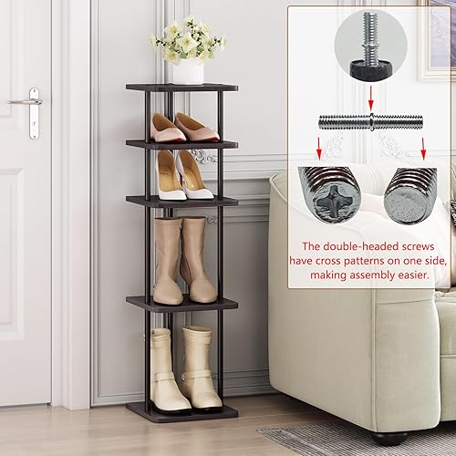 Miniatura 4 de SORCEDAS Zapatero vertical de 5 niveles, organizador de almacenamiento de zapatos de madera para ahorrar espacio, estante estrecho para zapatos, 5