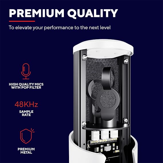 Trust Gaming GXT 258 Fyru Professional Streaming Microphone, 4 Recording Patterns, Gaming Mic with LED Lighting, USB Microphone for Podcast Vlogging Music Recording ASMR PC Laptop PS4 PS5 - White