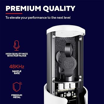 Trust Gaming GXT 258 Fyru Professional Streaming Microphone, 4 Recording Patterns, Gaming Mic with LED Lighting, USB Microphone for Podcast Vlogging Music Recording ASMR PC Laptop PS4 PS5 - White