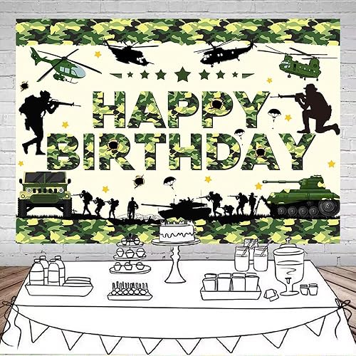 Miniatura 2 de Mocsicka Telón de fondo de camuflaje para fiesta de cumpleaños del ejército, decoración de fondo de fiesta de cumpleaños de camuflaje para niños,